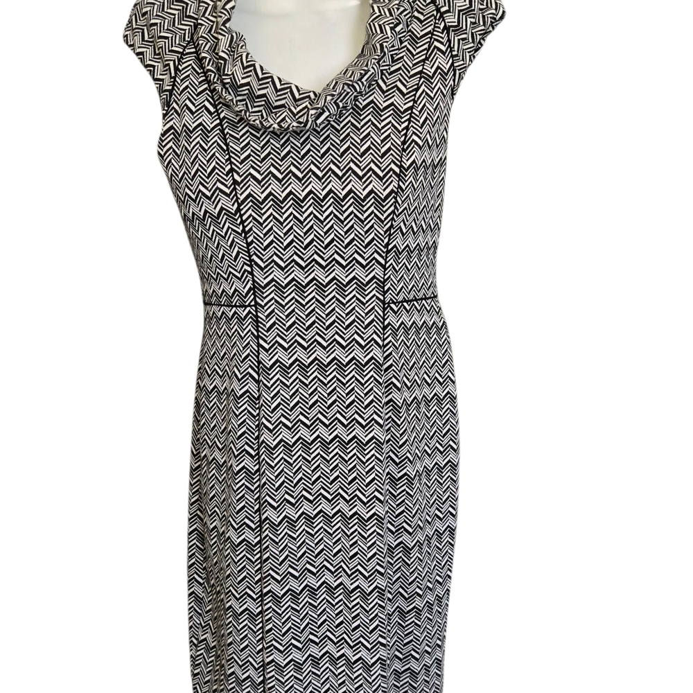 White House Black Market Black and White Chevron Midi Dress